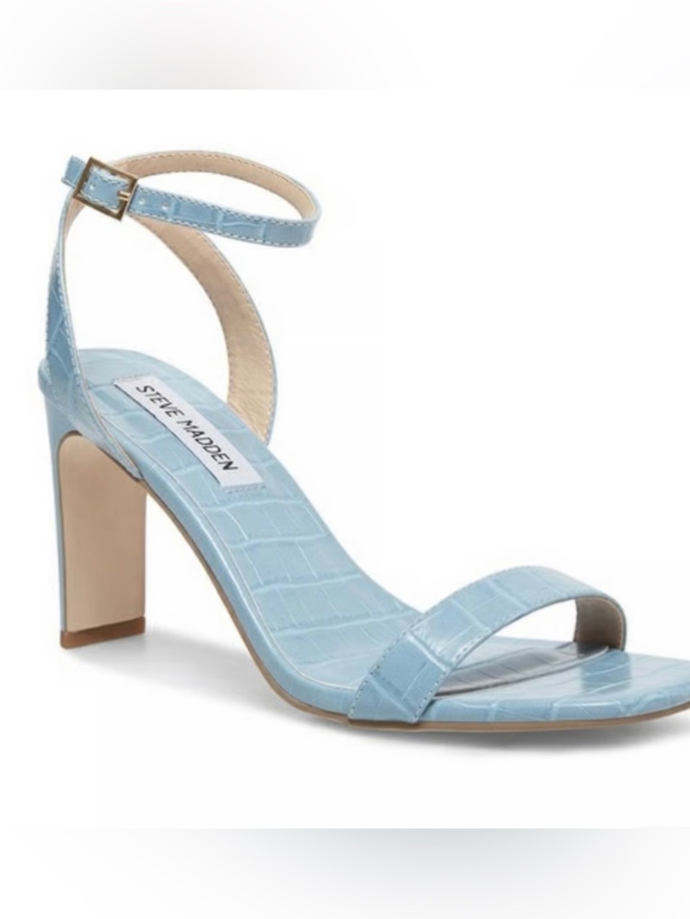 Steve Madden Baby Blue (moonlight) Croc-Embossed Ankle Strap Block Heels